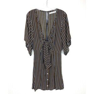 FAITHFULL THE BRAND A-Line Cutout Mini Dress Size 4 Black Gold Stripe Scoop Neck